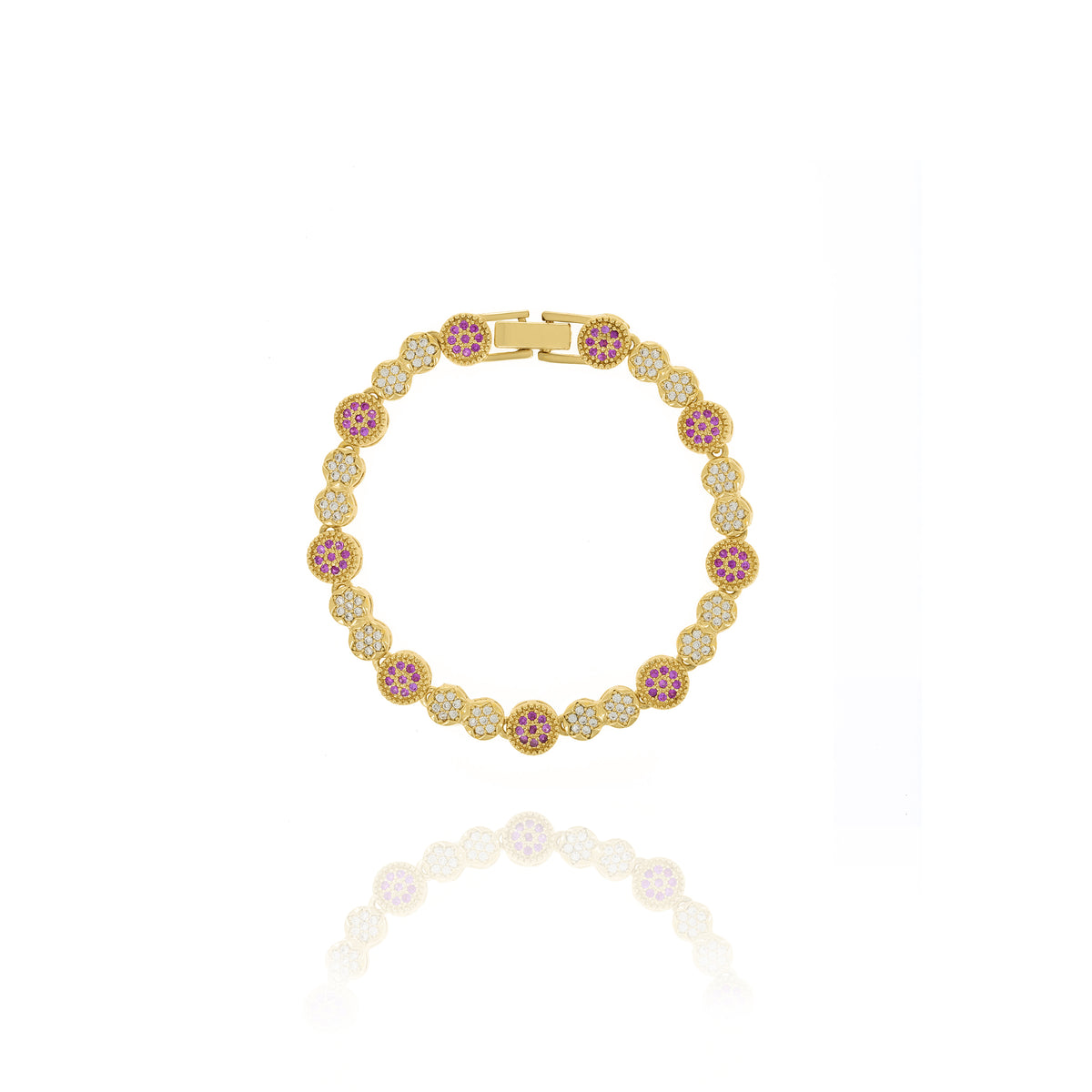 Pink & White CZ Gold Bracelet – Dainty Pavé Link Jewelry