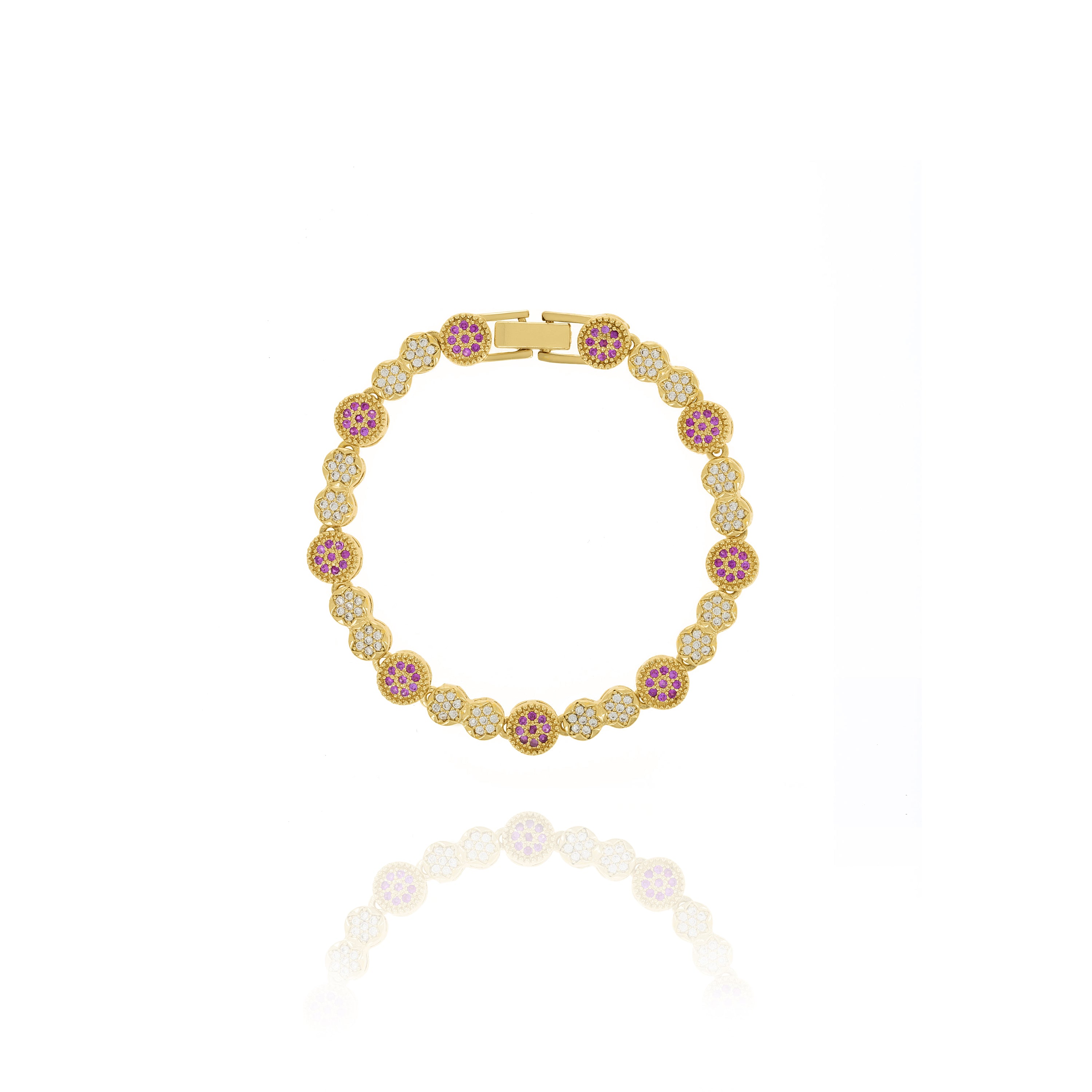 Dainty Pink & White CZ Gold Bracelet – Elegant Pave Link Jewelry for Her