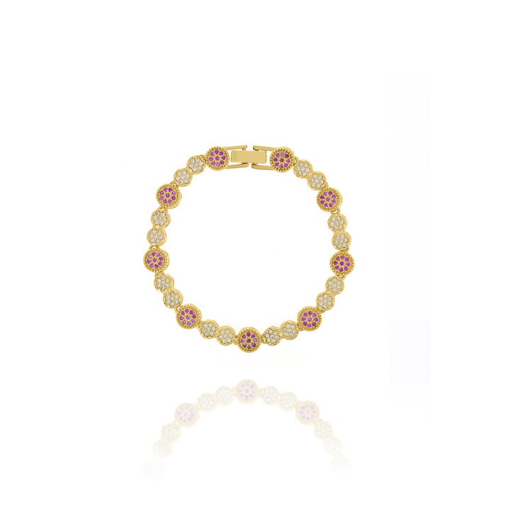 Dainty Pink & White CZ Gold Bracelet – Elegant Pave Link Jewelry for Her