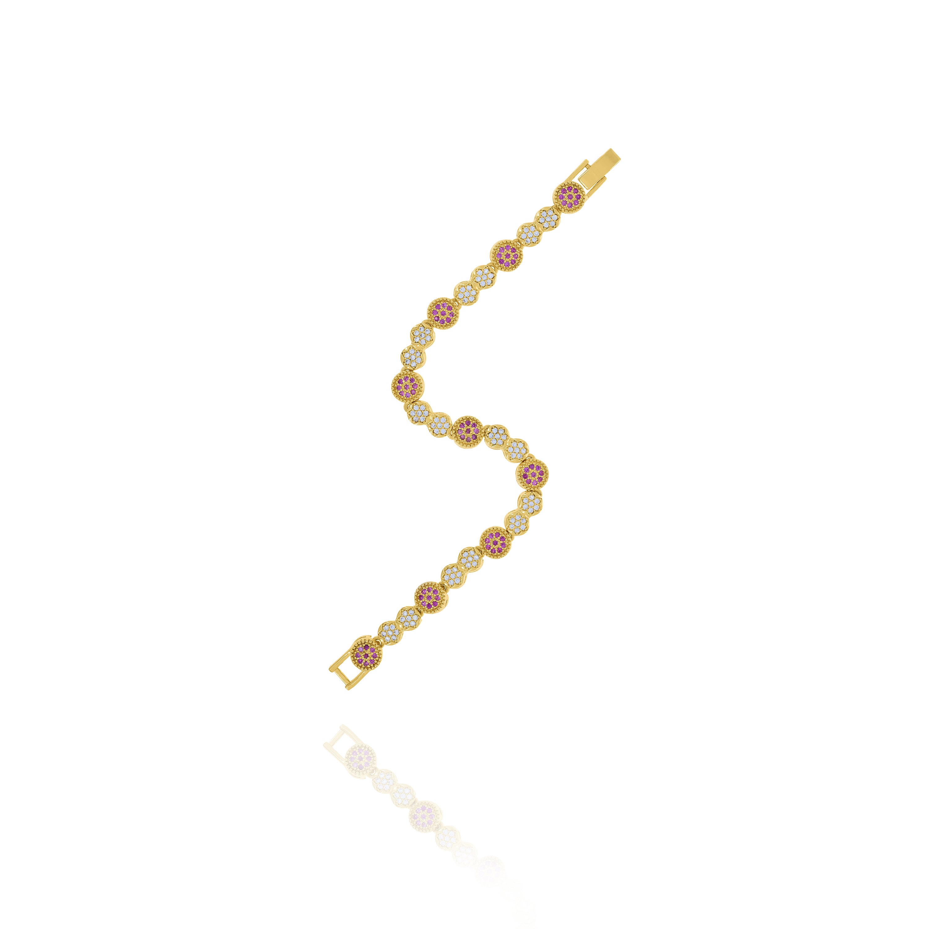 Dainty Pink & White CZ Gold Bracelet – Elegant Pave Link Jewelry for Her