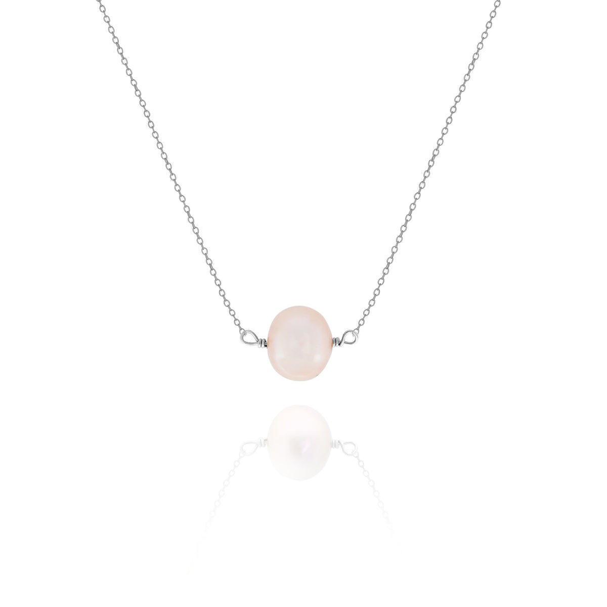 Peach Freshwater Pearl Necklace in Sterling Silver