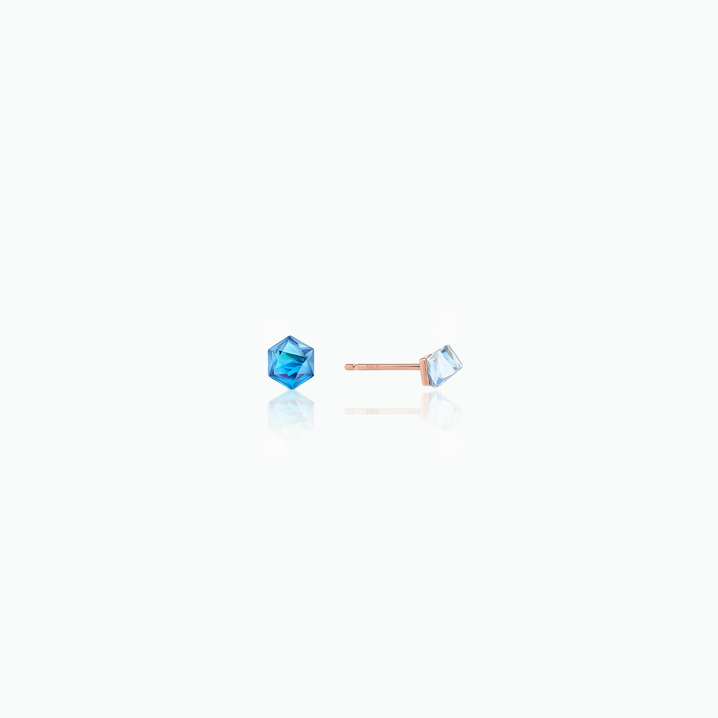 Pair of blue gemstone stud earrings on a white background