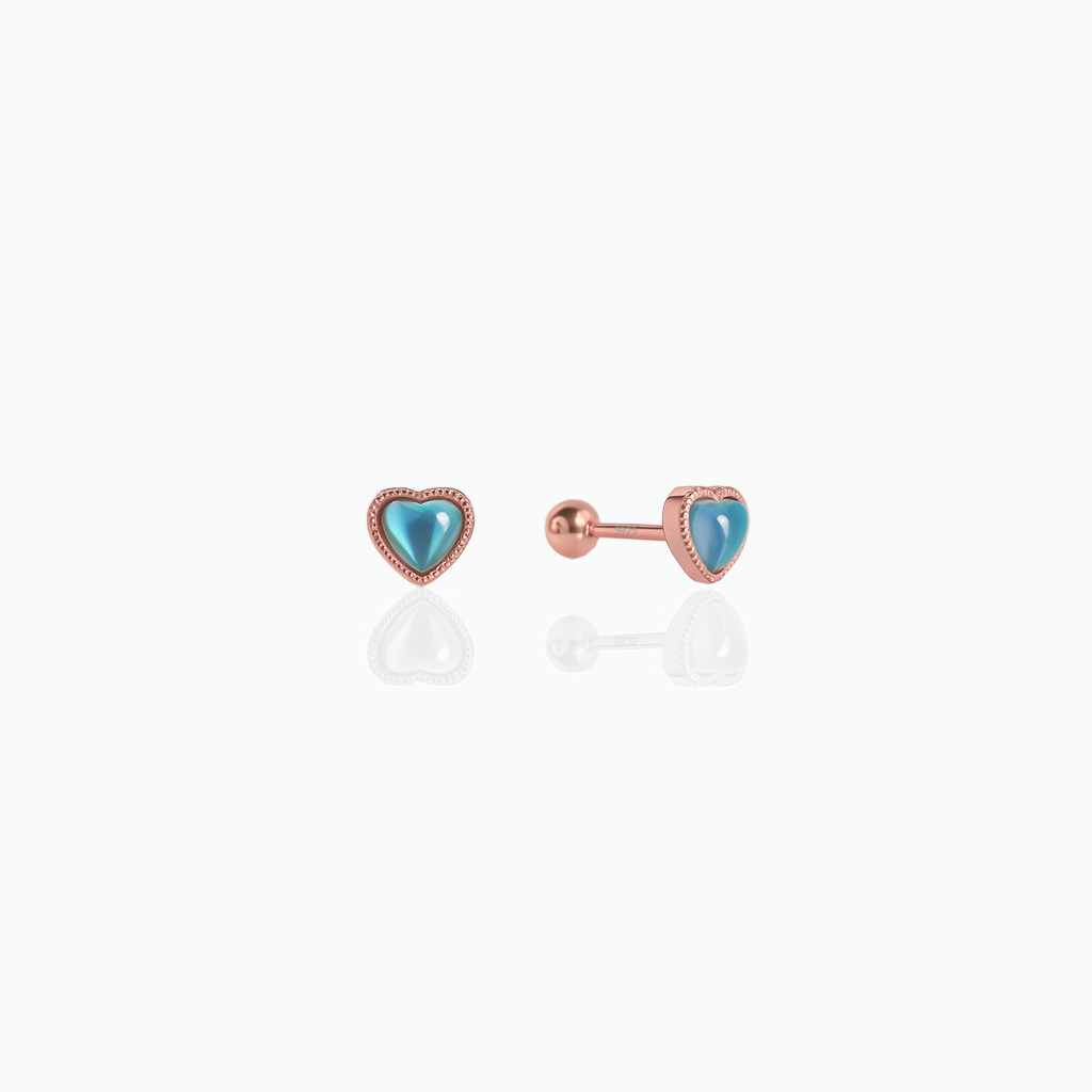 Delicate Opal Heart Stud Earrings – Minimalist October Birthstone Jewelry in Sterling Silver- S077