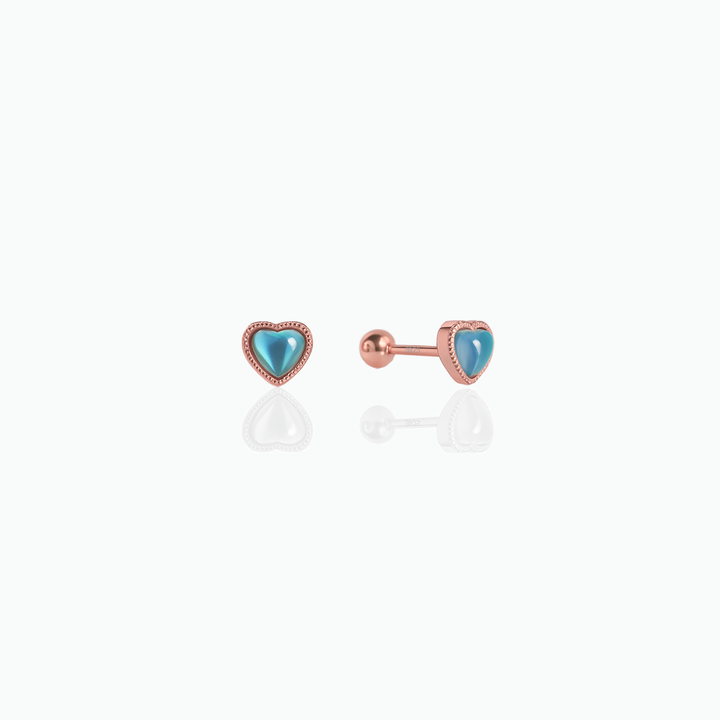 Delicate Opal Heart Stud Earrings – Minimalist October Birthstone Jewelry in Sterling Silver- S077