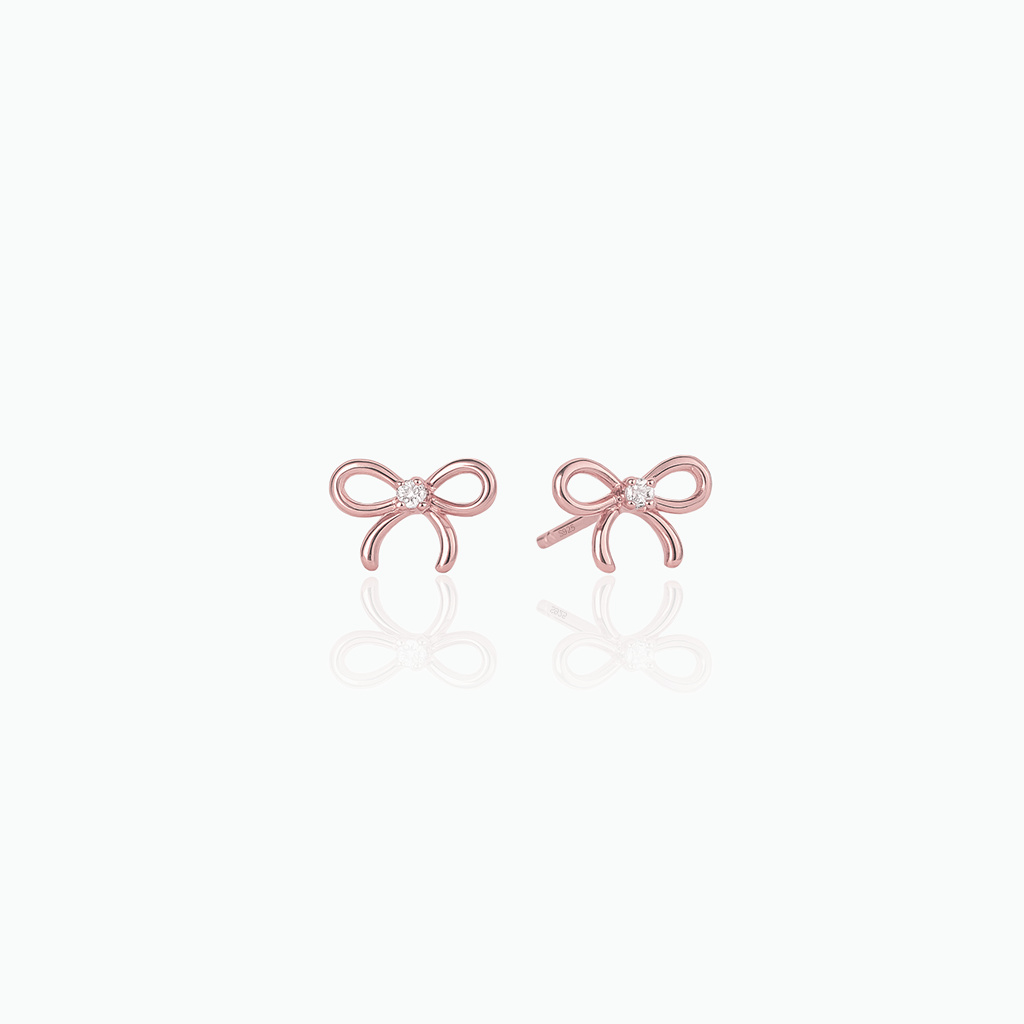 Dainty Bow Earrings – Sterling Silver Studs with CZ Diamonds, Coquette-Inspired Gift for Her- S104