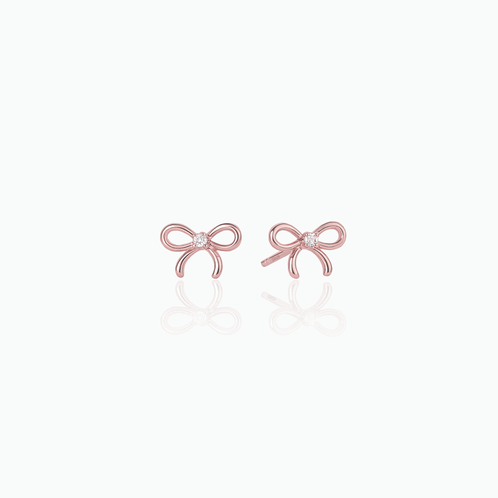 Dainty Bow Earrings – Sterling Silver Studs with CZ Diamonds, Coquette-Inspired Gift for Her- S104