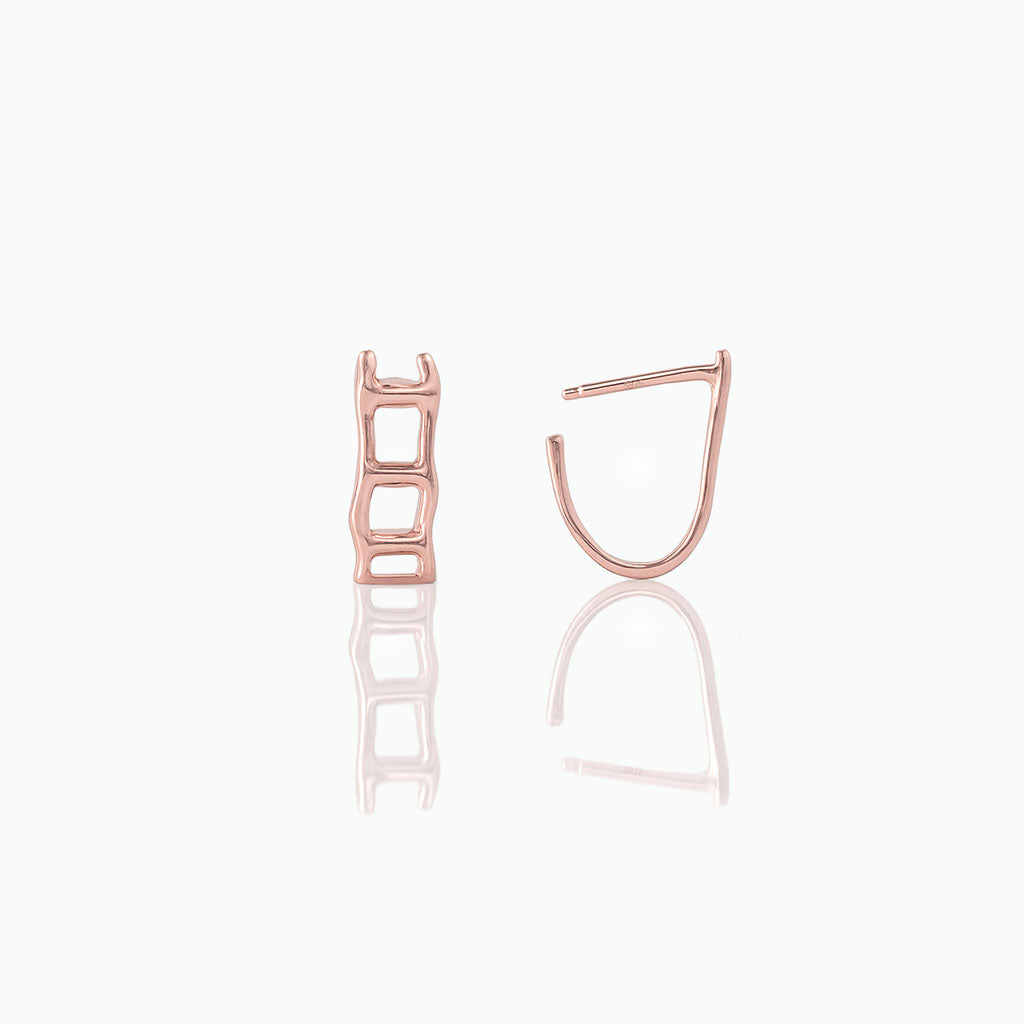 Rose gold earrings on a white background