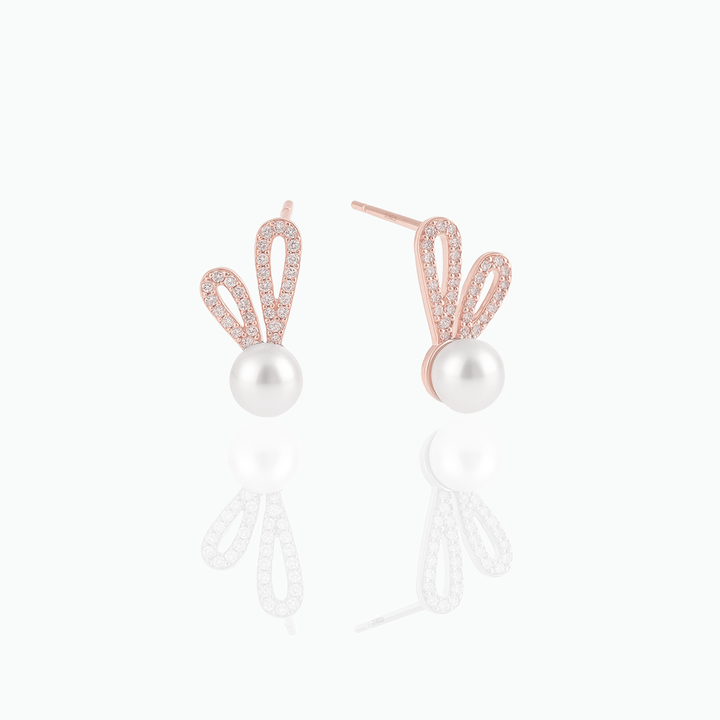 Dainty Pearl Stud Earrings with Crystals- S028