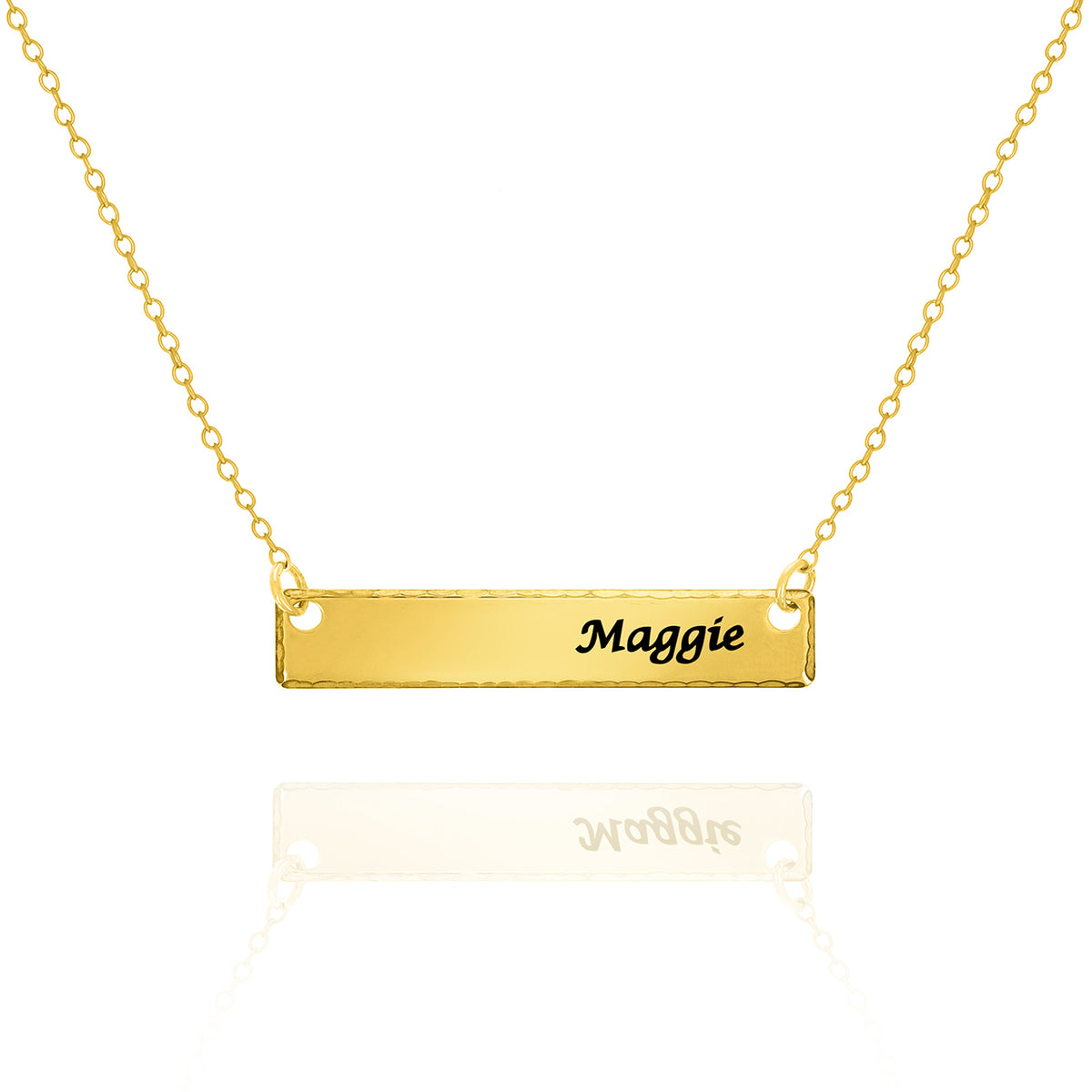 Hammered Edge Bar Necklace – Personalized Engraved Minimalist Jewelry