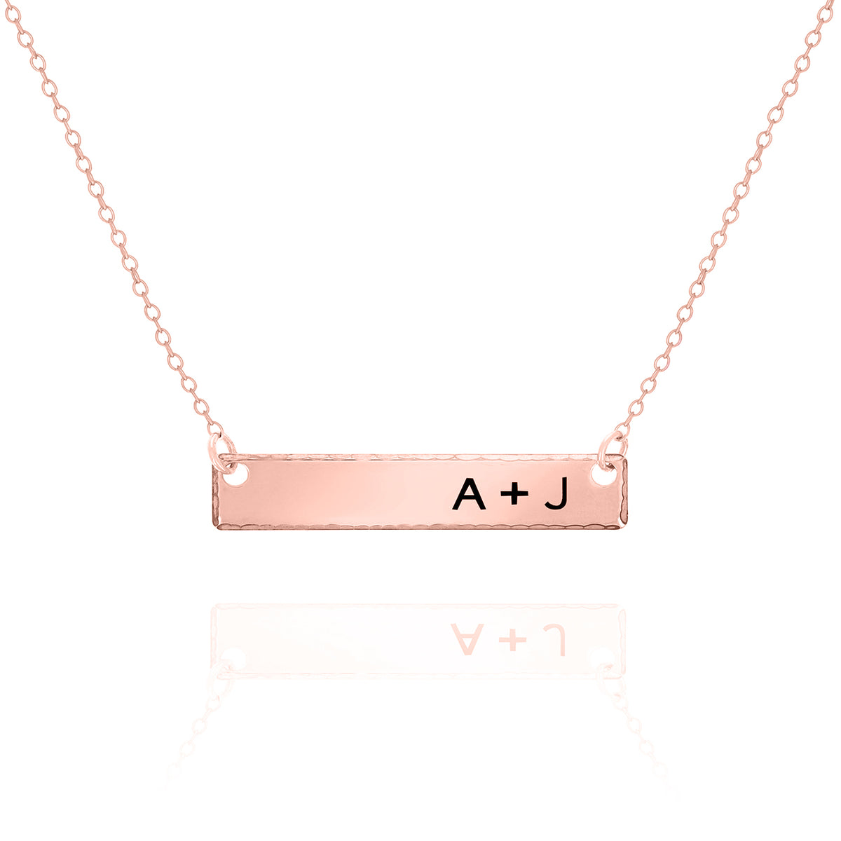 Hammered Edge Bar Necklace – Personalized Engraved Minimalist Jewelry
