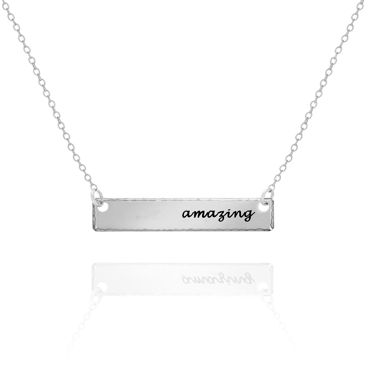 Hammered Edge Bar Necklace – Personalized Engraved Minimalist Jewelry