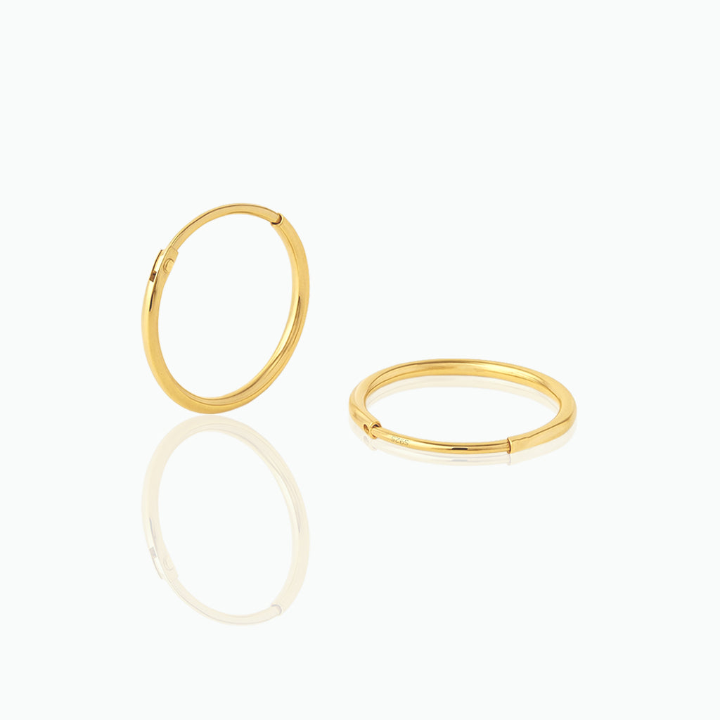 Gold hoop earrings on a white background