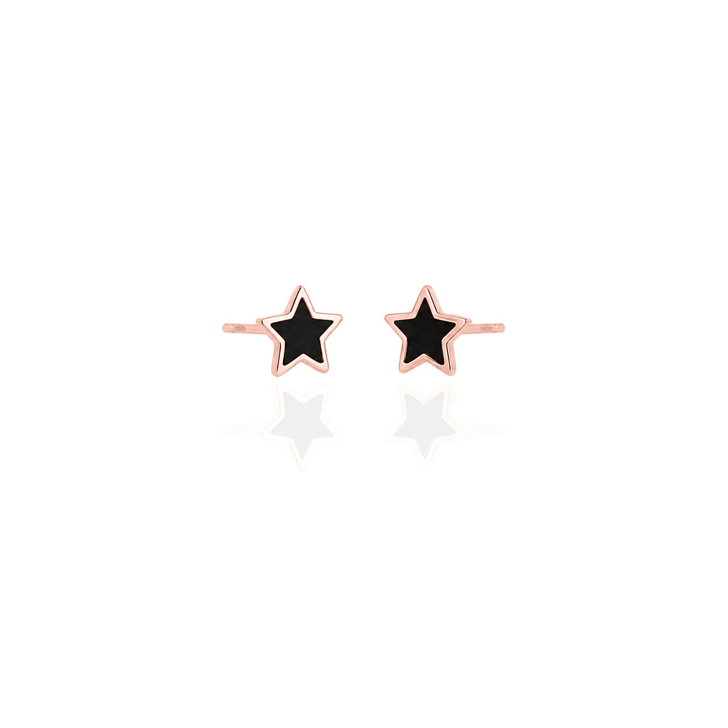 Sterling Silver Black Star Stud Earrings