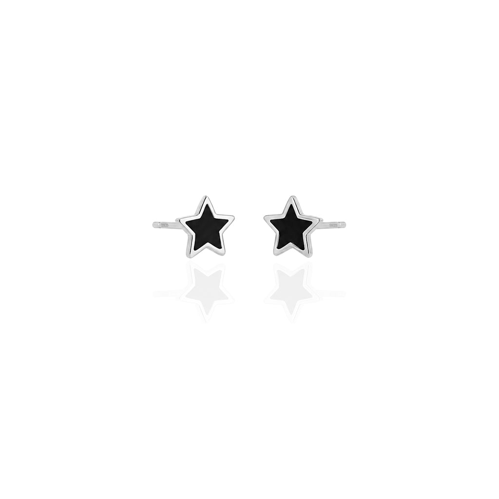 Sterling Silver Black Star Stud Earrings