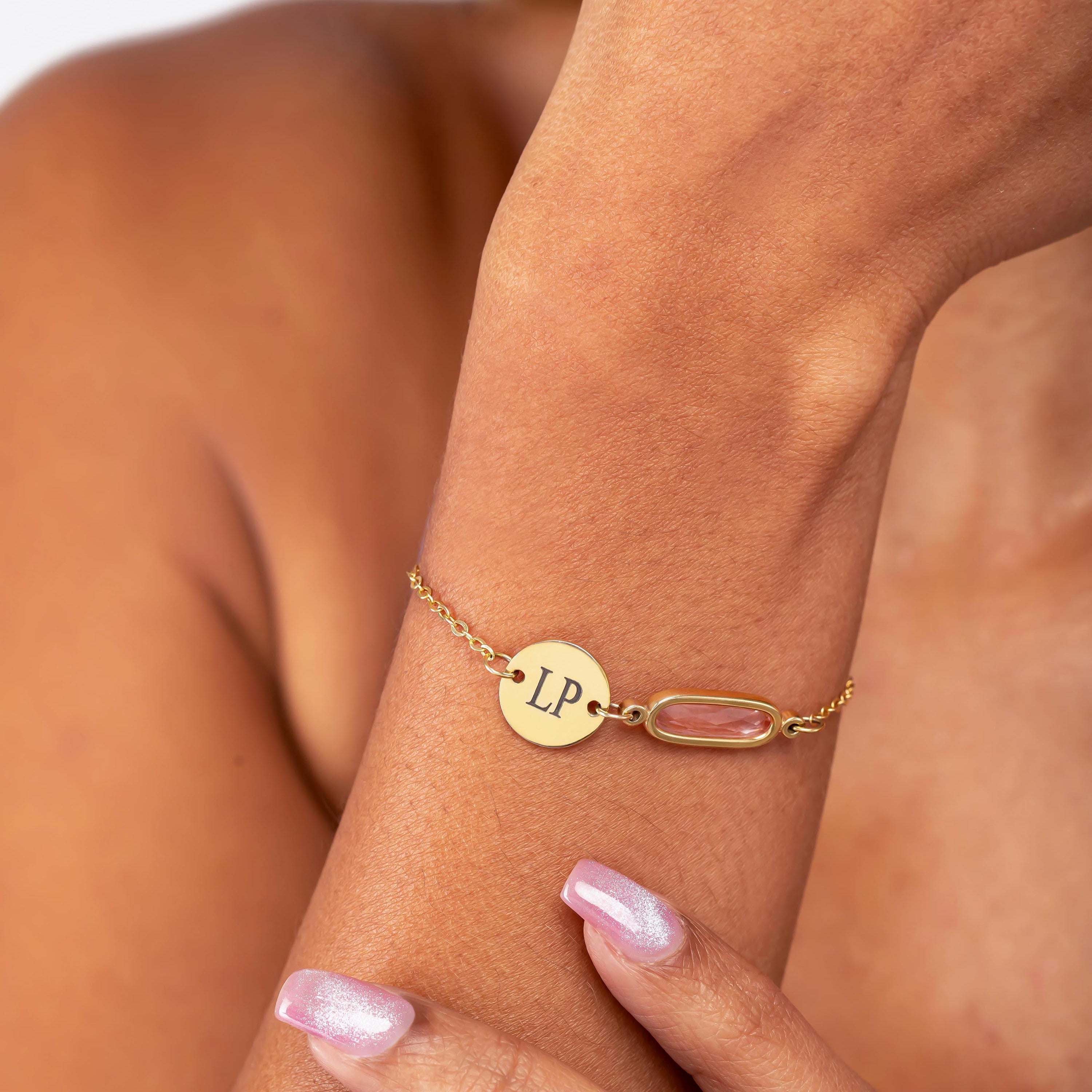 Personalized Birthstone Bracelet with Initials – Custom Sterling Silver Jewelry