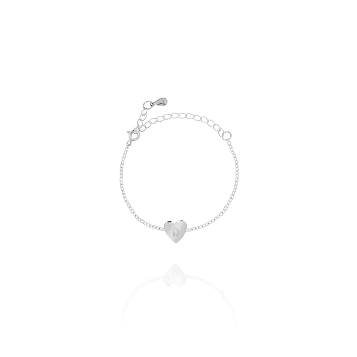 Silver-tone bracelet with heart charm and adjustable chain on white background
