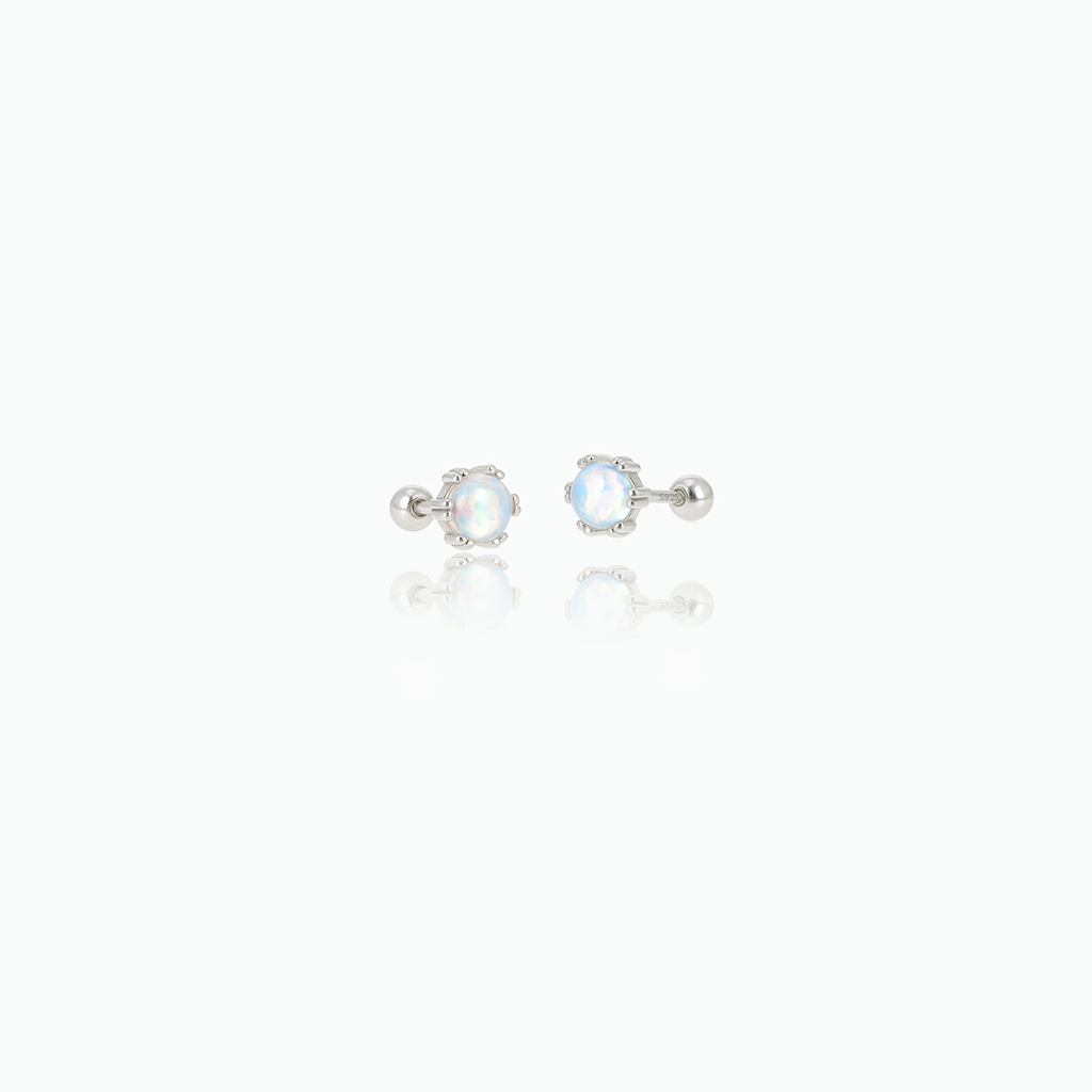 Delicate Opal Stud Earrings – Sterling Silver Minimalist Moonstone Gift for Her- S113