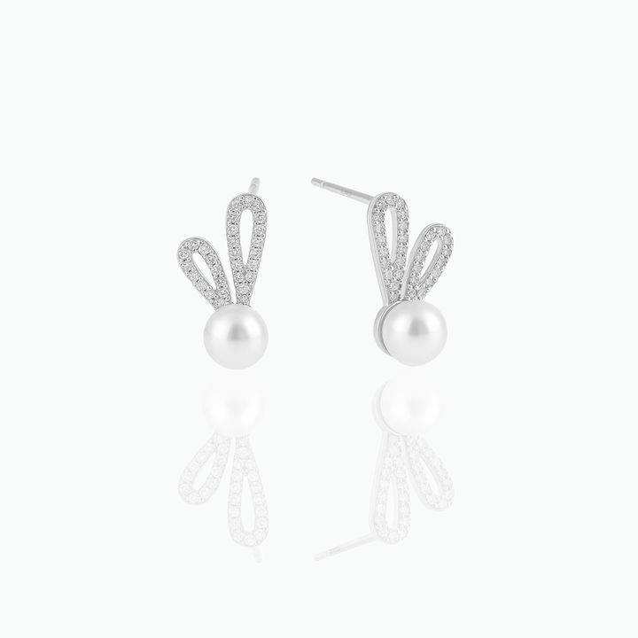 Dainty Pearl Stud Earrings with Crystals- S028