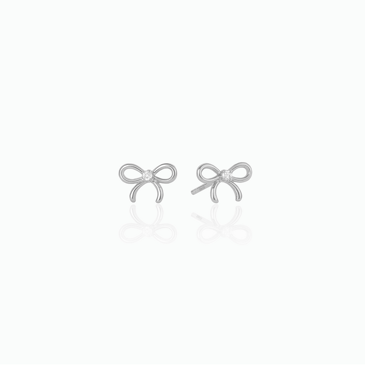 Dainty Bow Earrings – Sterling Silver Studs with CZ Diamonds, Coquette-Inspired Gift for Her- S104