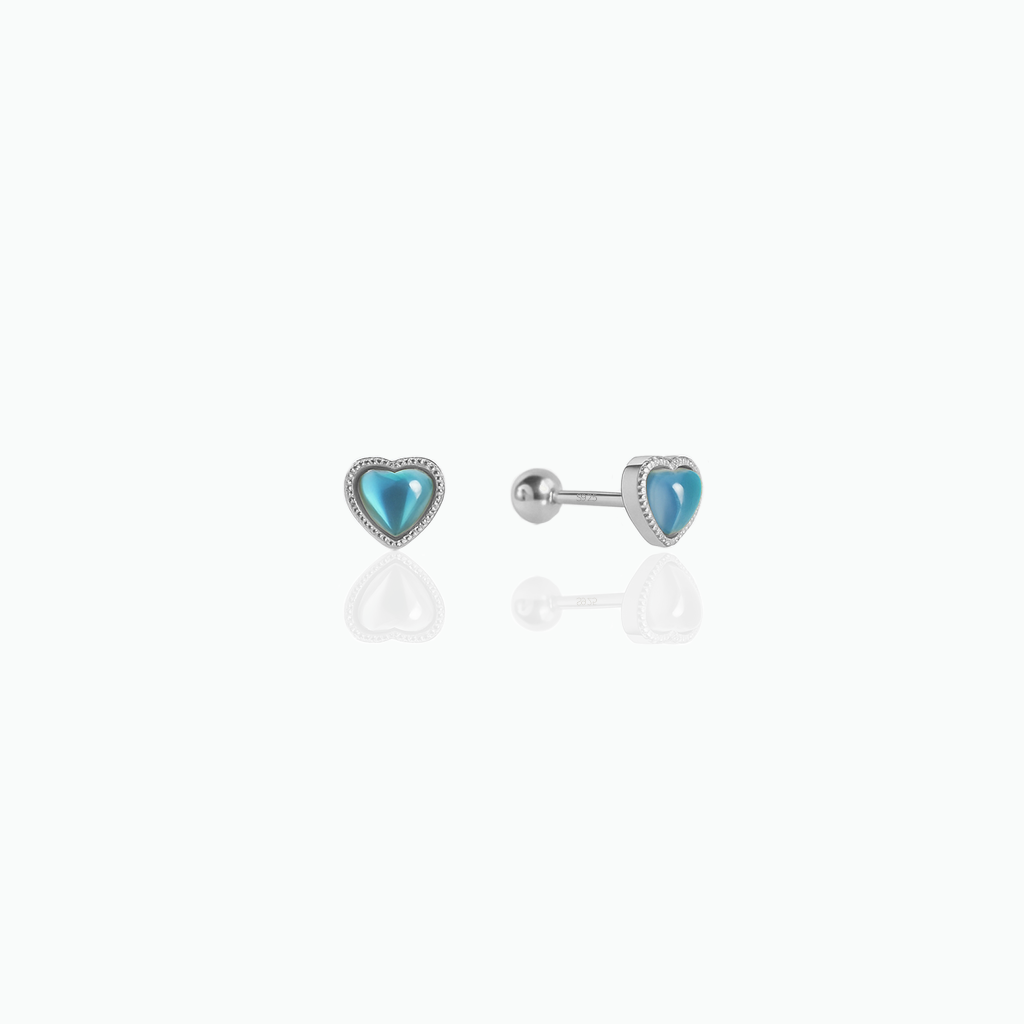 Delicate Opal Heart Stud Earrings – Minimalist October Birthstone Jewelry in Sterling Silver- S077