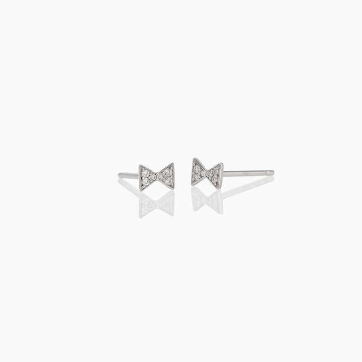 Dainty Bow Stud Earrings – Sterling Silver with CZ Diamonds- S036