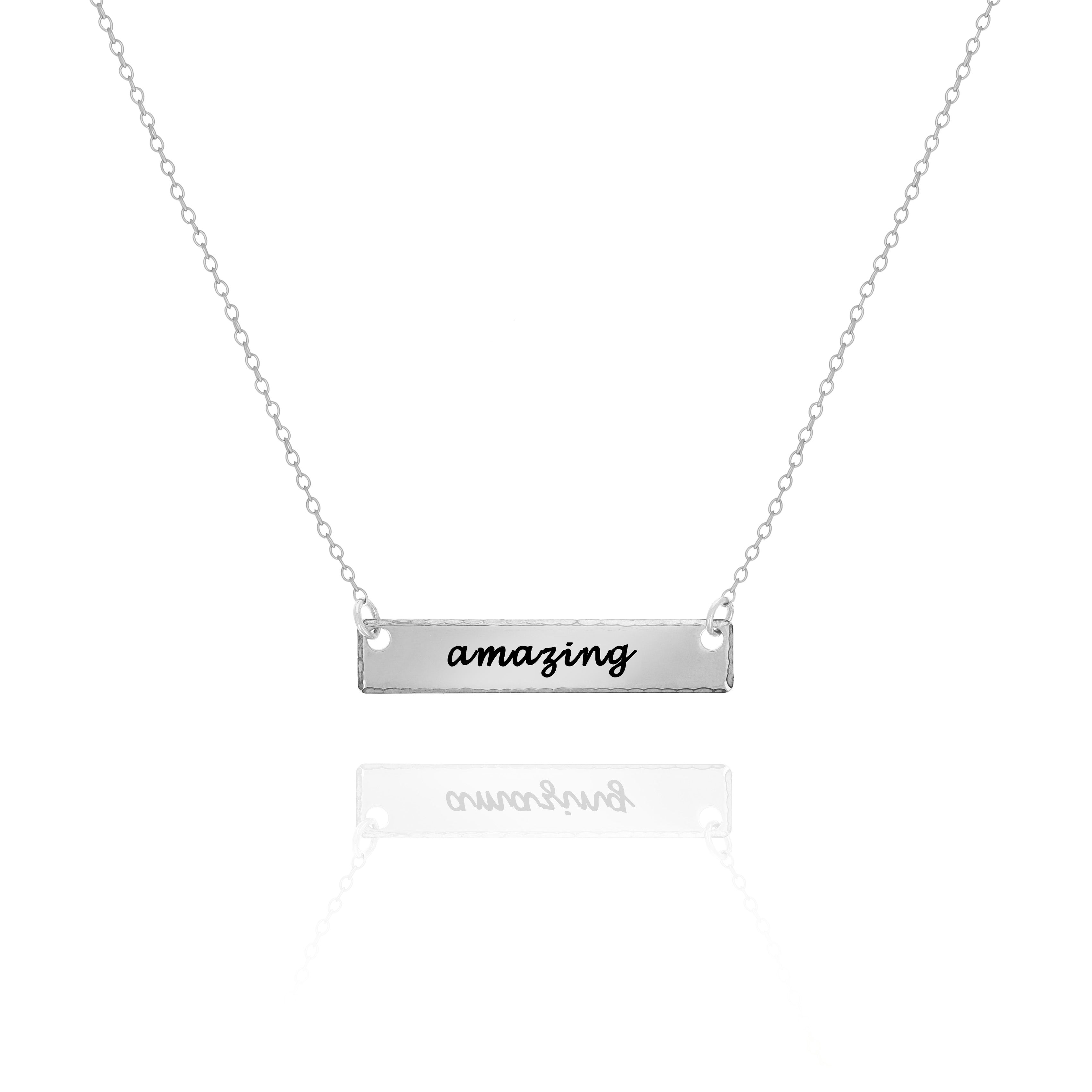 Personalized Hammered Bar Necklace – Custom Silver Name Necklace for Her