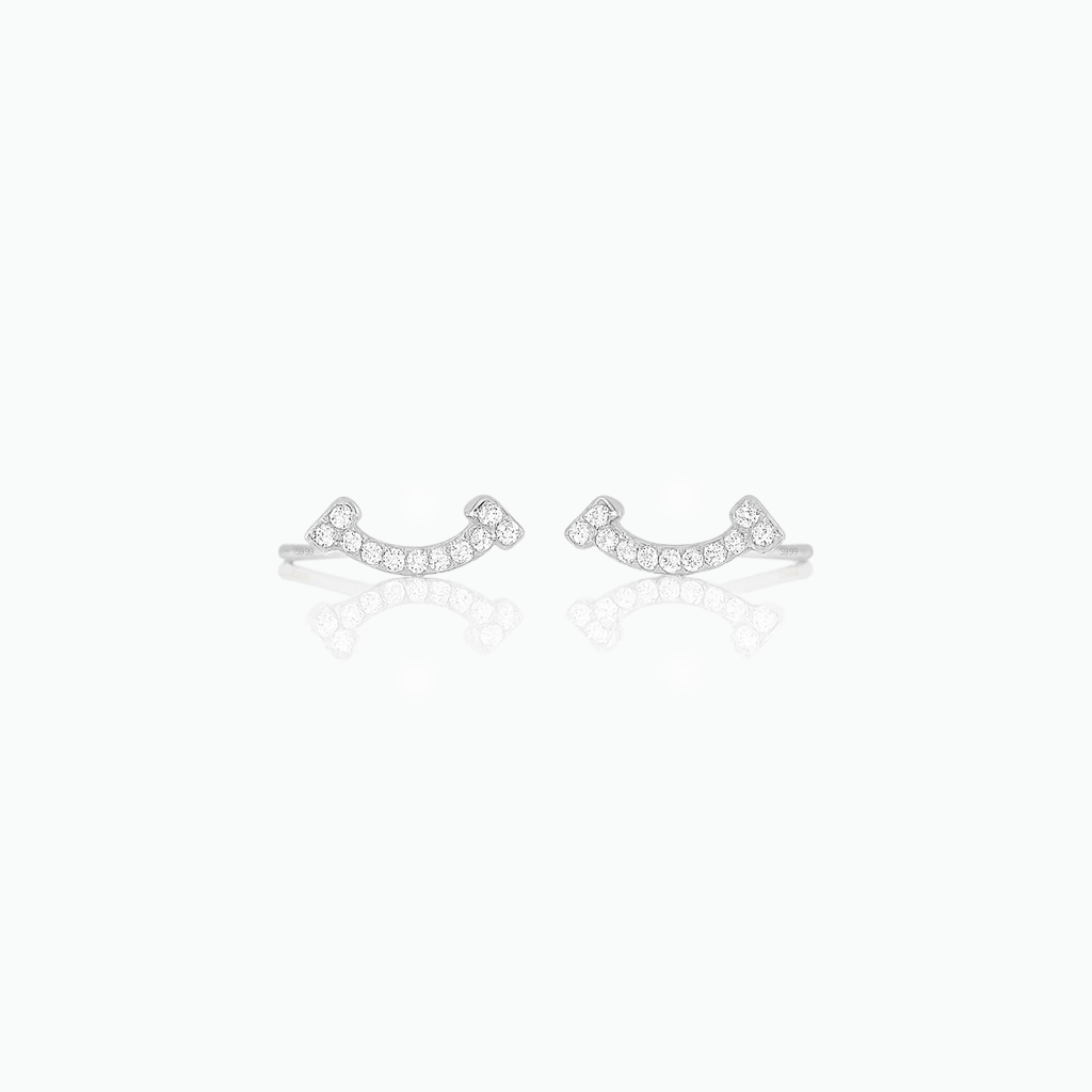 Pave Smile CZ Stud Earrings – Minimalist Sparkle- S092