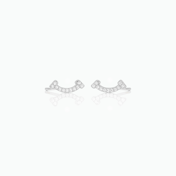 Pave Smile CZ Stud Earrings – Minimalist Sparkle- S092