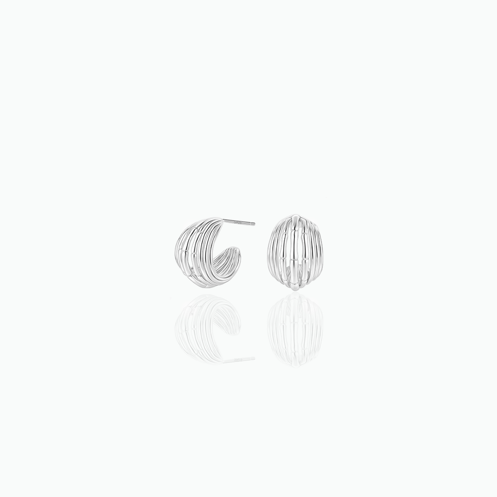 Silver hoop earrings on a white background