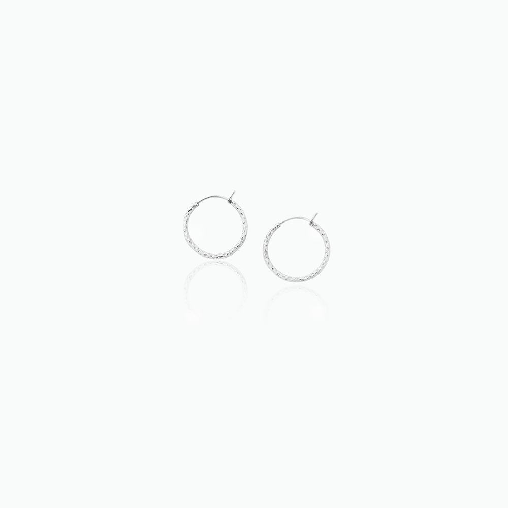 Silver hoop earrings on a white background