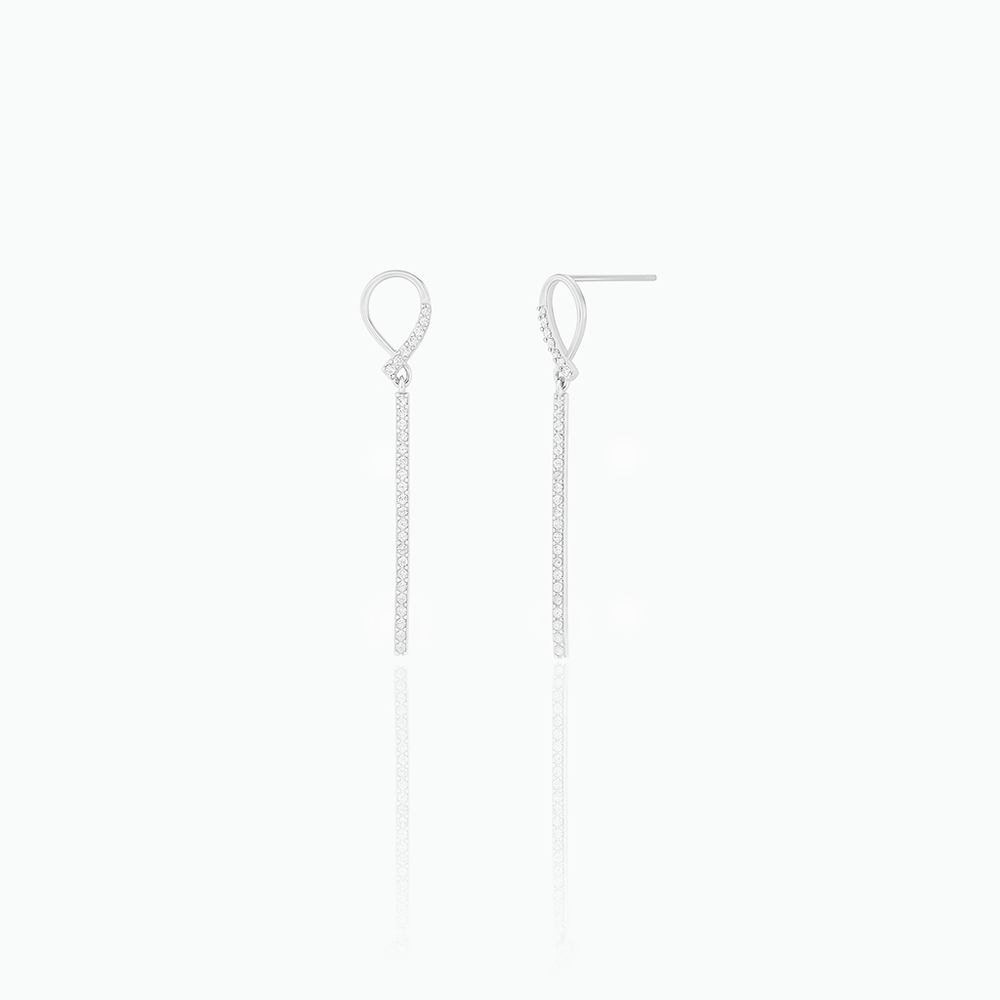 Pair of silver earrings on a white background