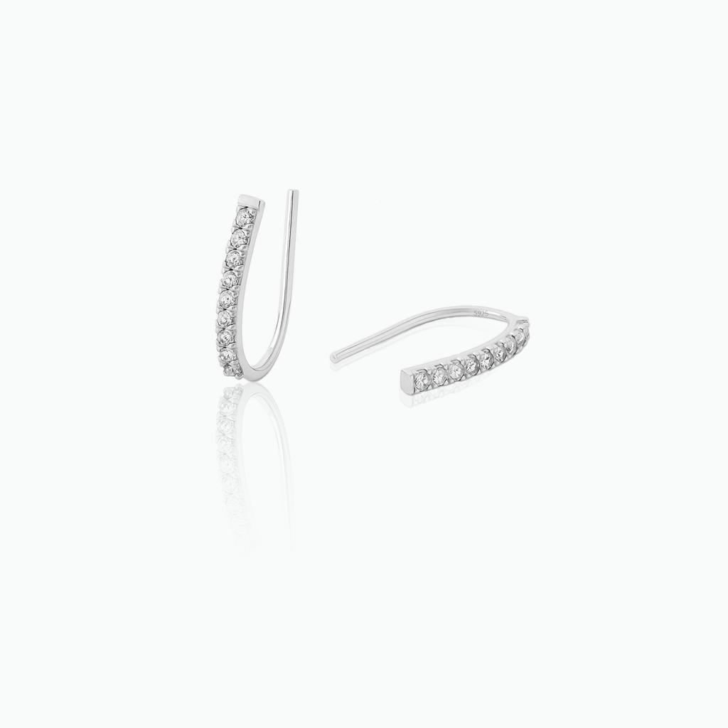 Delicate CZ Open Huggie Earrings – Minimalist Sterling Silver Gift for Her- S041