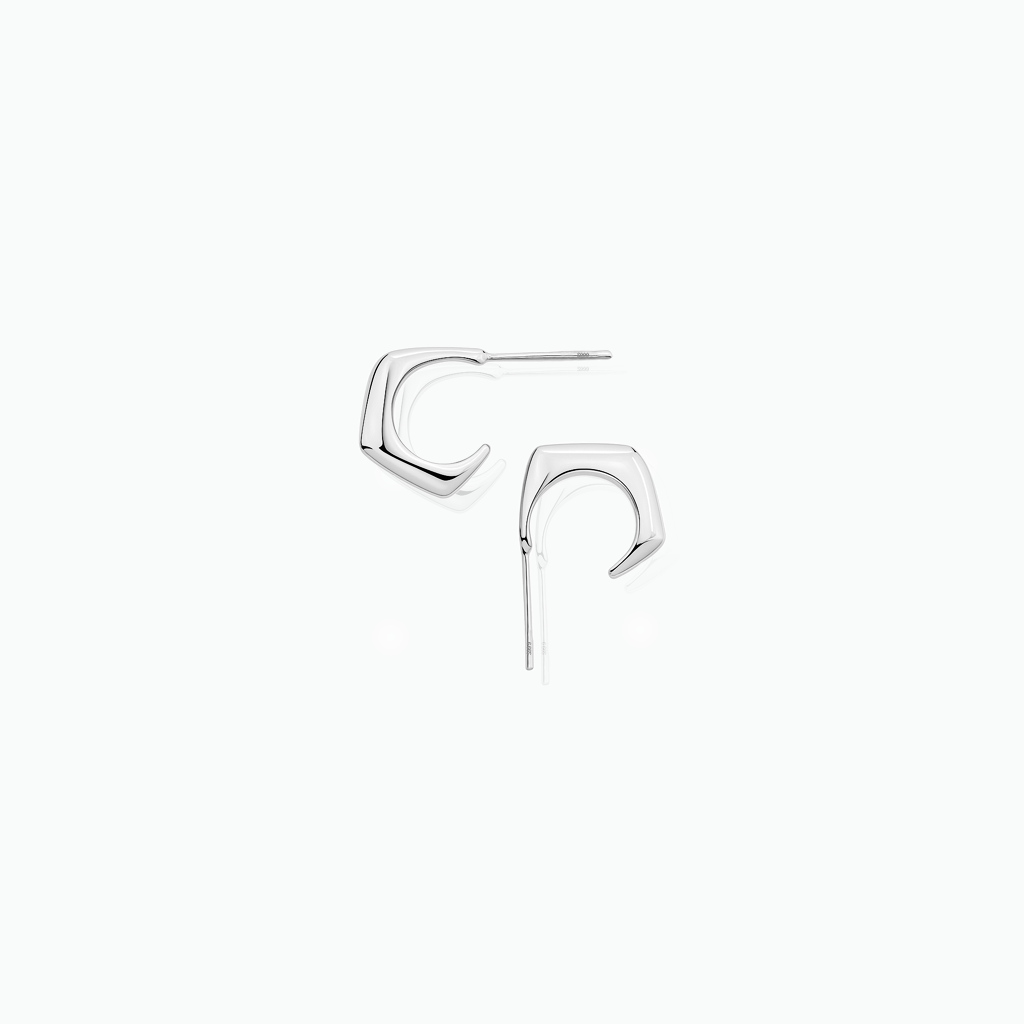 Pair of silver stud earrings on a white background