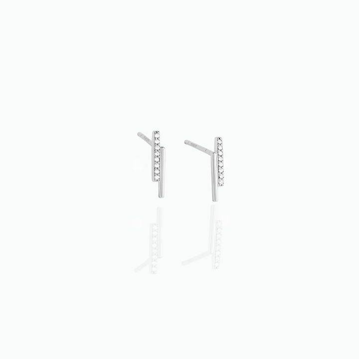 Pair of silver earrings on a white background