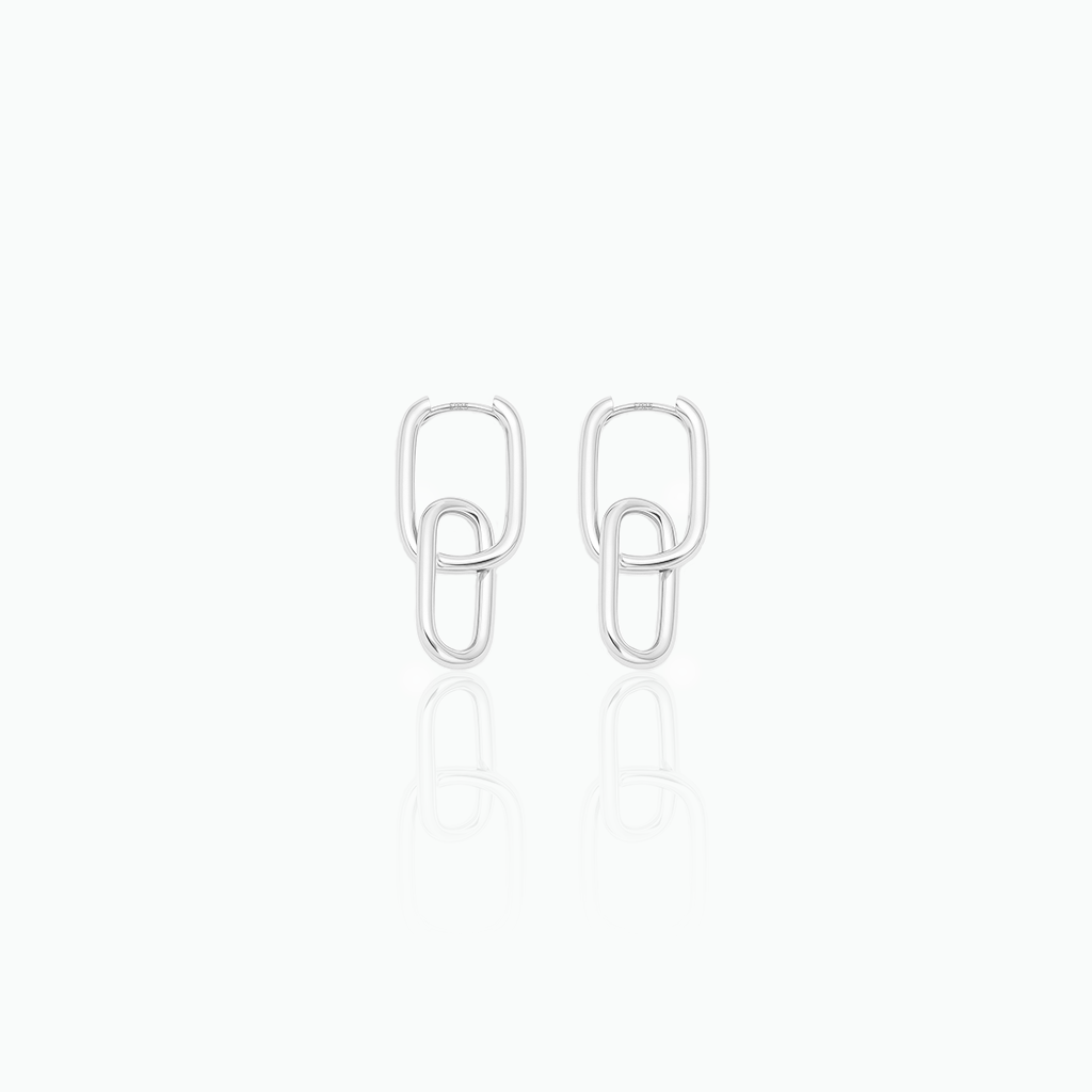 Pair of silver chain-link earrings on a white background