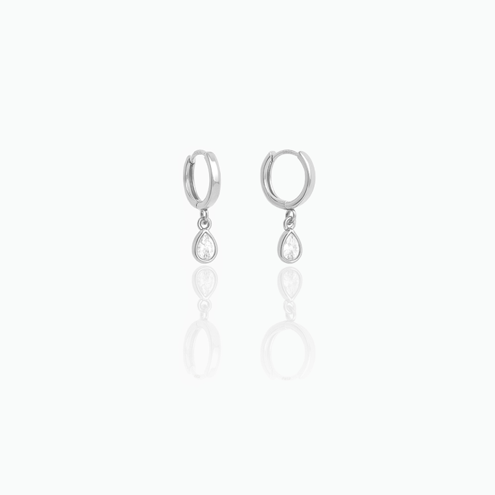 Dangle Huggie Hoop Earrings – Minimalist Sterling Silver Drop Earrings, Elegant Gift for Her- S055
