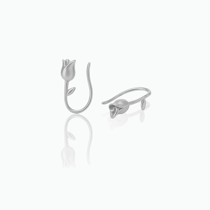 Tulip Dangle Earrings – Sterling Silver Spring Flower Earrings, Minimalist Gift for Her- S058