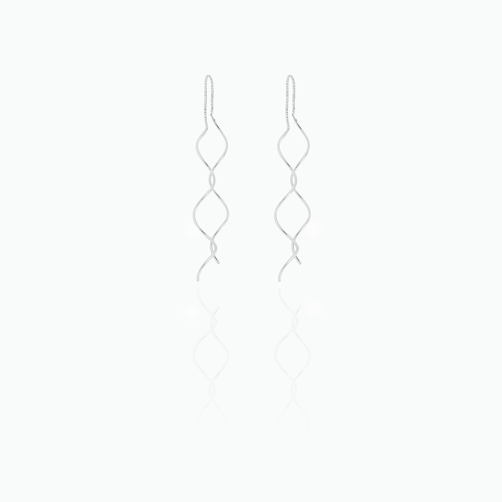 Pair of silver earrings on a white background