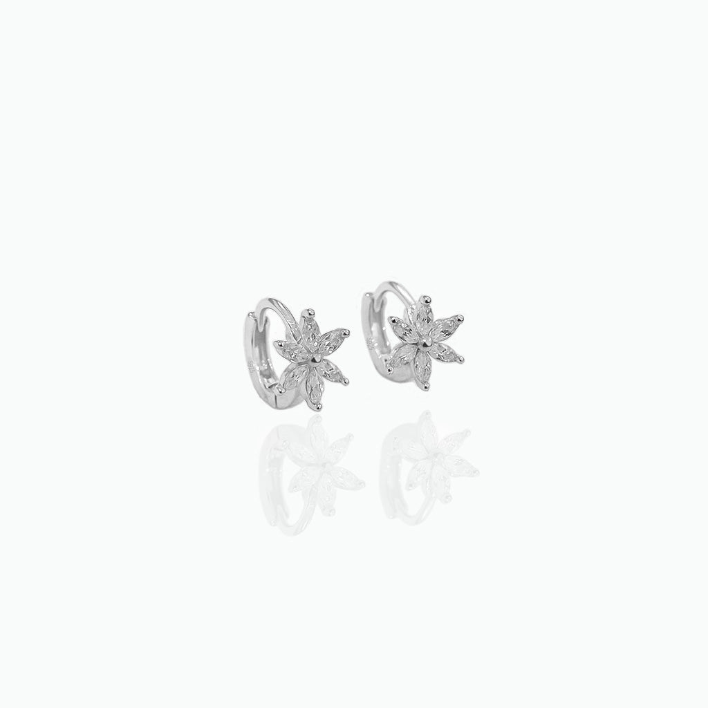 Floral Huggie Earrings – Sterling Silver Minimalist Hoops for Everyday Elegance- S013