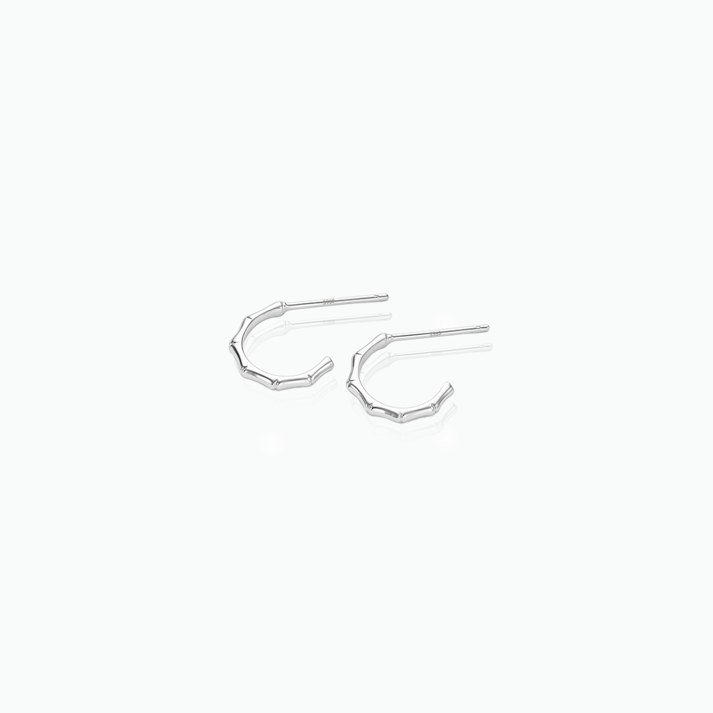 Pair of silver hoop earrings on a white background