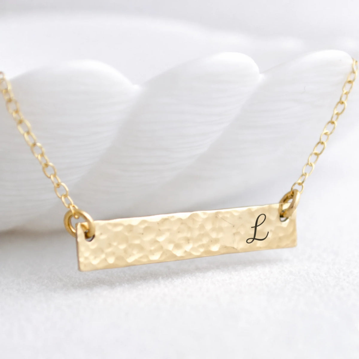 Personalized Hammered Bar Necklace – Custom Engraved