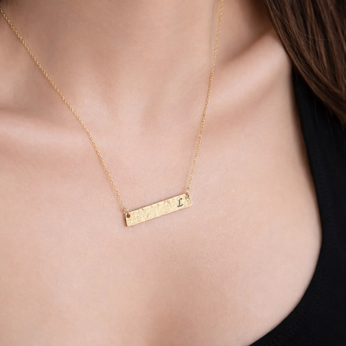 Personalized Hammered Bar Necklace – Custom Engraved