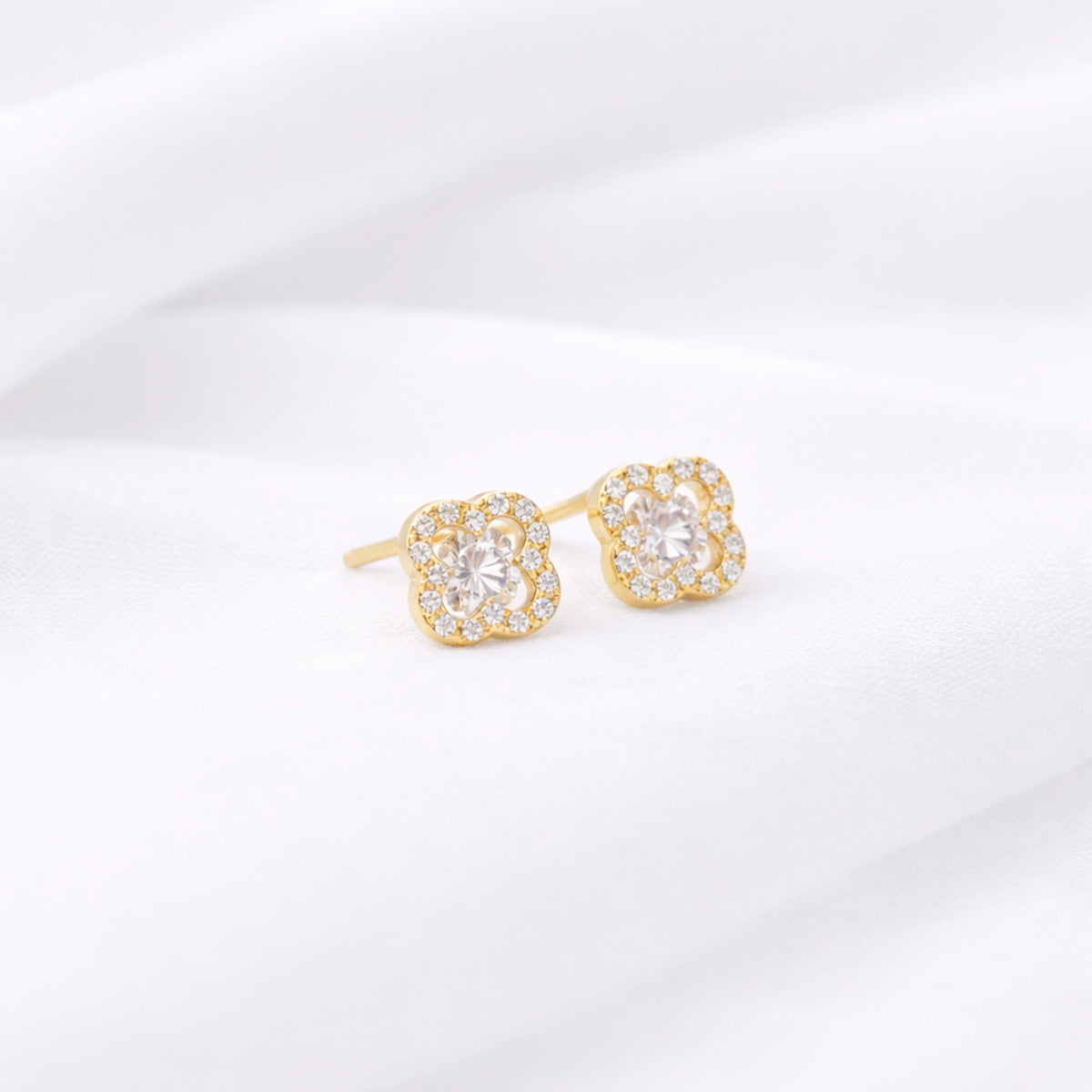 Halo CZ Stud Earrings in Sterling Silver