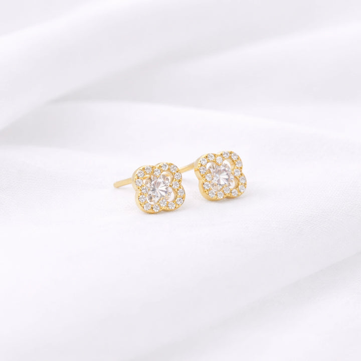 Halo CZ Stud Earrings in Sterling Silver