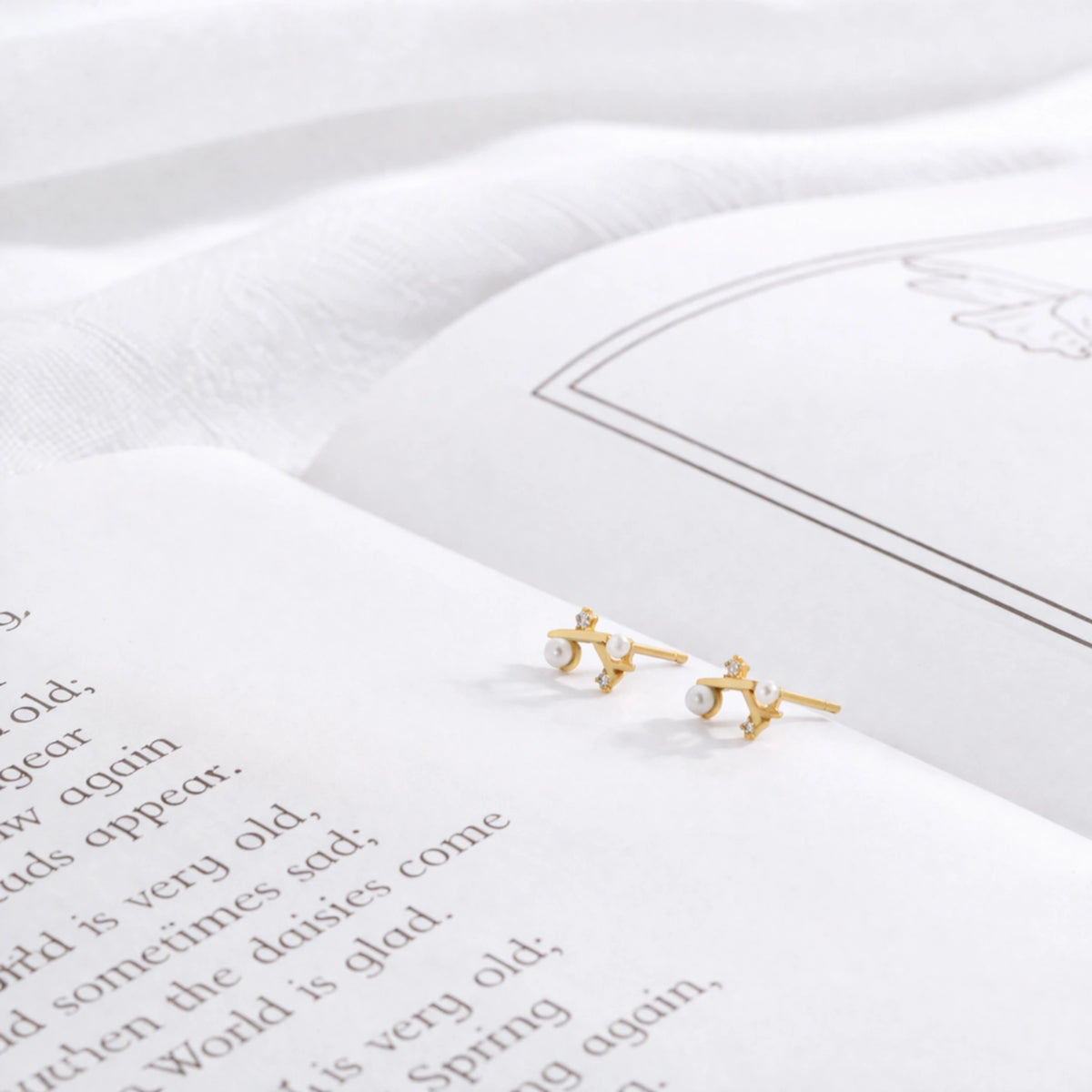 Sterling Silver Pearl Branch Stud Earrings