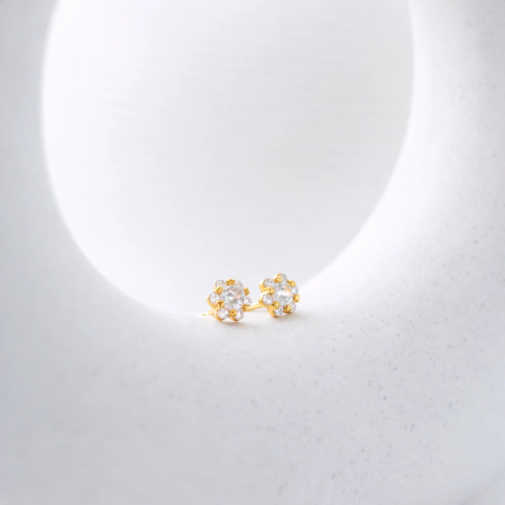 Sterling Silver CZ Halo Stud Earrings