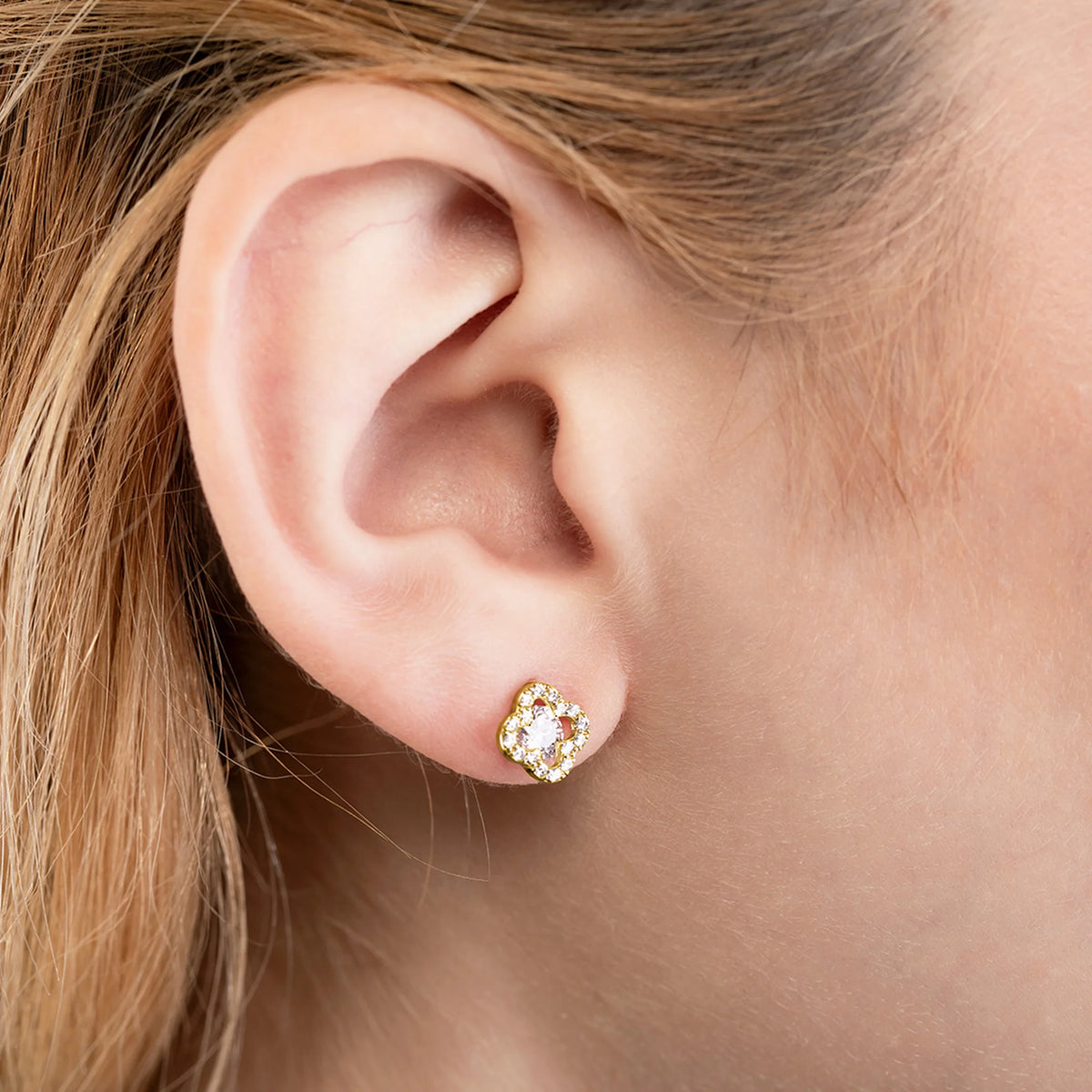Halo CZ Stud Earrings in Sterling Silver