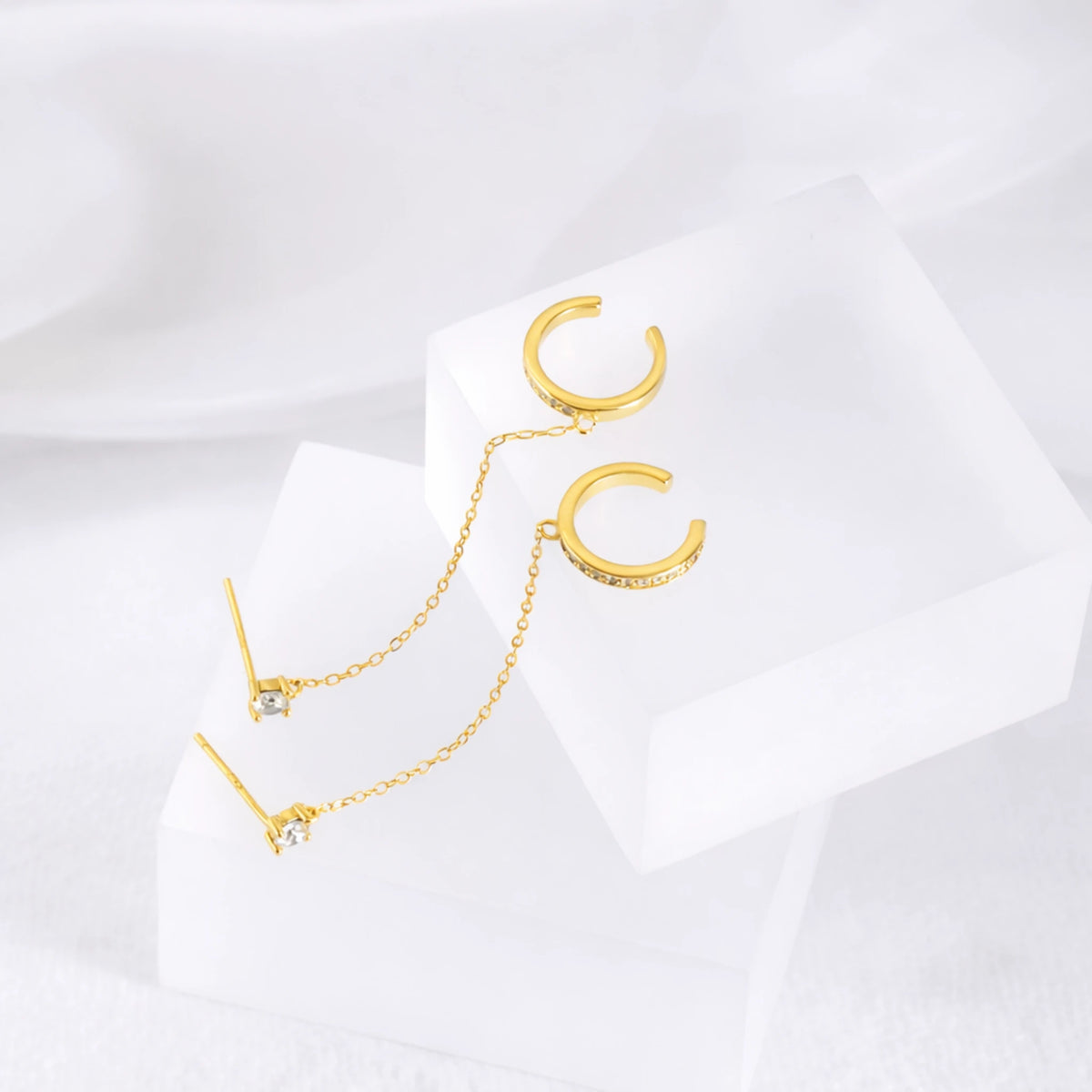 Sterling Silver Chain Ear Cuff Threader Earrings