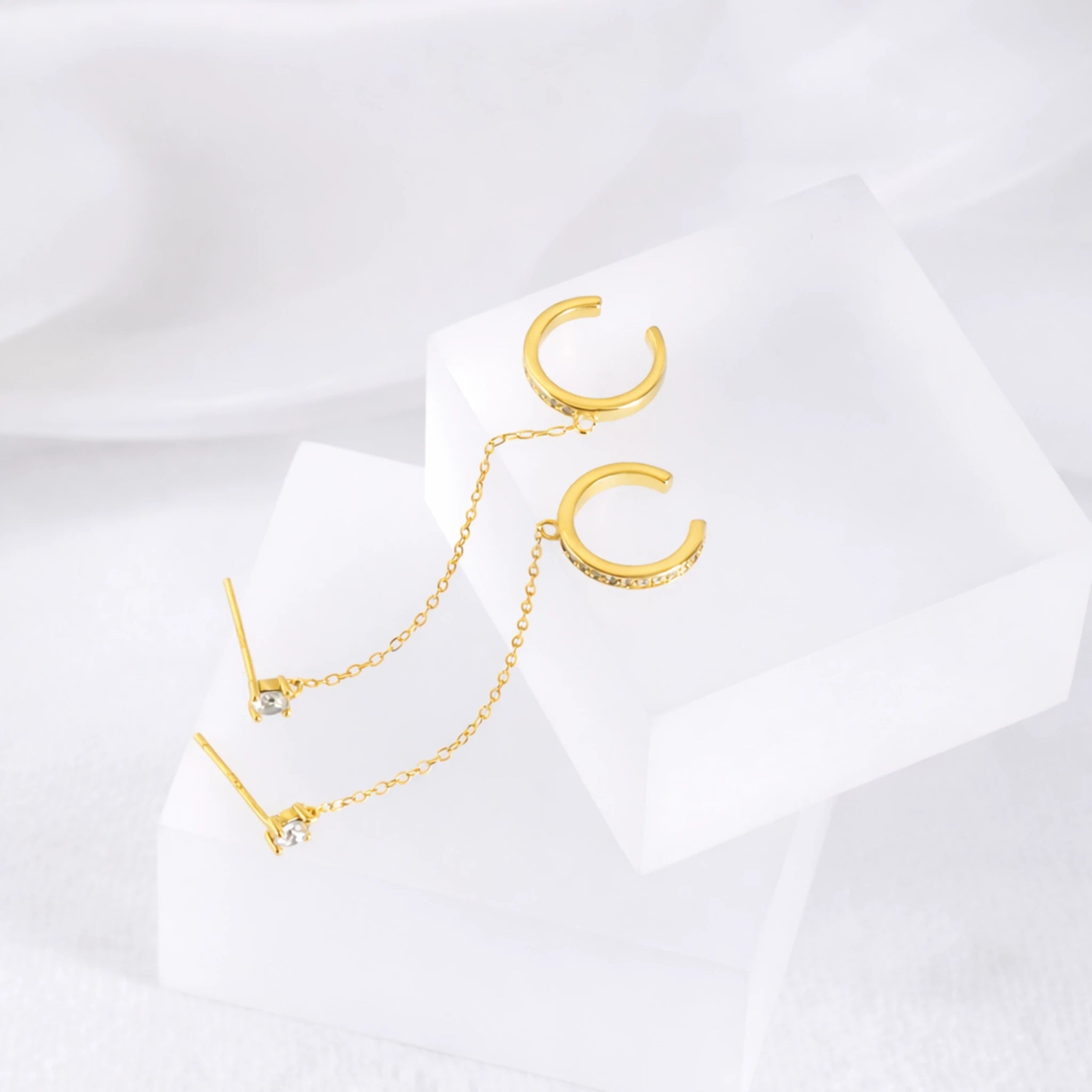 Sterling Silver Chain Ear Cuff Threader Earrings