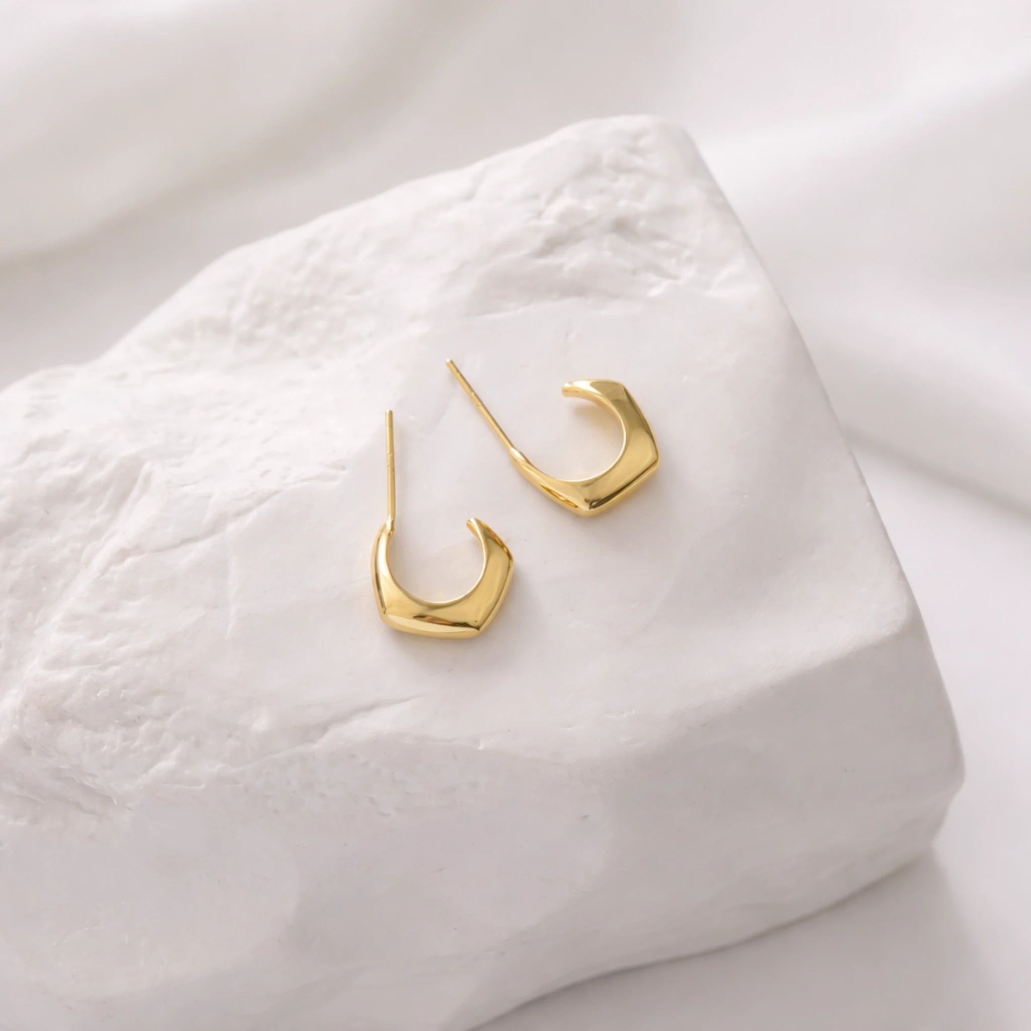 Sterling Silver Geometric Huggie Hoop Earrings
